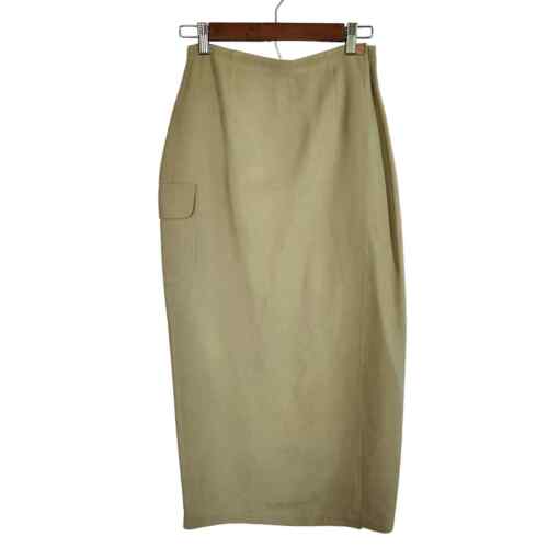 Tommy Bahama Vintage Silk Maxi Skirt Sz 4 Cargo Pocket Wrap Tan Khaki Classic