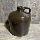 Antique Whiskey Jug Brown Stoneware Crock Primitive 7 1/2” Tall Unmarked