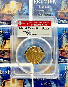 2021 WITH W GOLD AMERICAN EAGLE MERCANTI UNFINISHED PROOF DIES 1/4 OZ PCGS MS 70