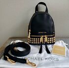 NWT Michael Kors RHEA Studded Mini Convertible Leather Backpack Crossbody~BLACK~