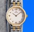 Ladies Omega Deville 18K Gold & SS Watch - Diamond Bezel - White Dial - 4265.23