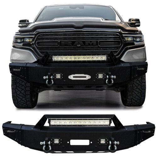 Vijay Fits 2019-2022 Ram 1500 New Textured Black Front Bumper with LED Light (For: 2020 Ram)