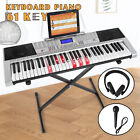 New 61Key Electronic Keyboard Piano Portable Digital Organ Lighted Key Headphone
