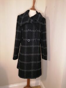 womens 'Deep Blue' wool mix checked coat. approx size xl. made in Italy black