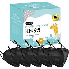 MOORAY Kids KN95 Mask 25 Pack ,Black KN95 Mask 5-Layer with Adjustable Ear Loop