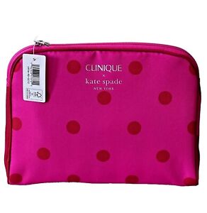 CLINIQUE x Kate Spade Pink Red Polka dots Cosmetic Bag,  Pouch (NEW 2023)