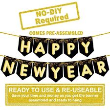 , Shiny Happy New Year Banner 2024 - No DIY, 10-Feet | Happy New Year Sign for