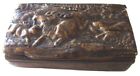 ANTIQUE WOODEN SNUFF BOX-DOGS CHASING STAG ON WOOD LID-STRIKER ON 4 SIDES OF BOX