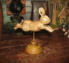 Primitive Antique Vtg Style Resin Country Cottage Easter Bunny Rabbit Gold Stand