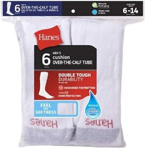 Hanes Men's Over The Calf Tube Socks Cushioned Fresh IQ 6-Pair Size 6-14