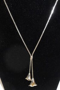 1978 AVON Lariat Style Necklace Calla Lilly Flower Bells Silver Tone 13