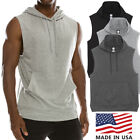 Mens Workout Hoodie Sleeveless Vest Muscle Tank Tops Gym Fitness Bodybuilding