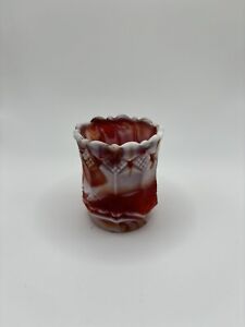 Vintage Slag Glass Red, White Toothpick Holder OBO