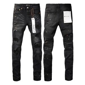 2023 Black new purple brand men's personality fashion splash-ink jeans