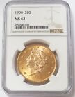 1900 GOLD US $20 DOLLAR LIBERTY DOUBLE EAGLE COIN NGC MINT STATE 63