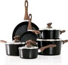 Induction Cookware Sets 15 Pcs Black Hammered Granite Cooking Pots and Pans Set