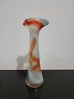 Art Glass Vase Orange,  White, Blues Swirl Bud Vase Glass Tulip 7 Inches