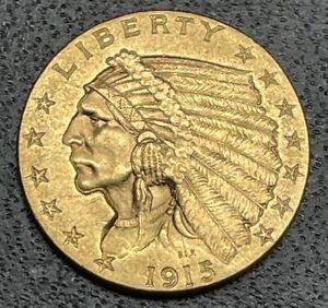 New Listing1915-P $2.50 Gold Indian Head Quarter Eagle Coin BU!  Uncirculated Details