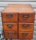 Antique Oak Card Catalog 6 Drawer Library Apothecary Cabinet Wood File Cabinet