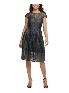 KENSIE DRESSES Womens Illusion Neckline Knee Length Cocktail Fit + Flare Dress