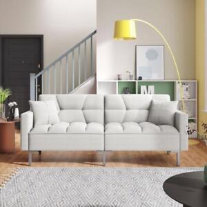 White Modern Convertible Folding Futon Sofa Bed for Compact Living Space 400 lbs