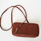 Leather Clutch Wallet Crossbody Purse with Dedicated Phone Slot - Brown