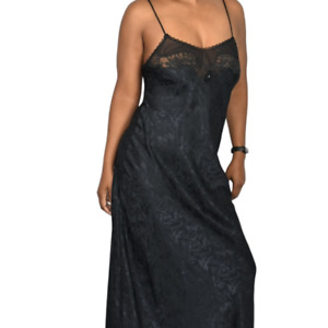 Christian Dior Black Nightgown Small Vintage Satin Maxi Long Slip Dress Lingerie