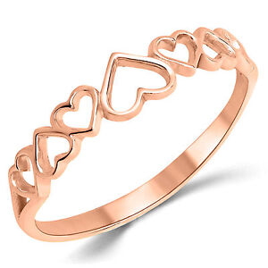 14K Solid Rose Gold Anniversary Fashion Heart Ring Band