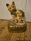 Vintage Brass Cat on a Pillow Cat Figurine, Painted, Very Heavy