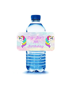 10 Personalized Unicorn birthday party water bottle labels decorations stickers