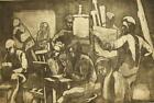 Illegibly pencil signed contemporary studio aquatint etching; The Artist Class