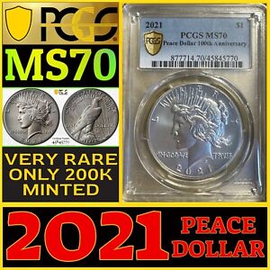 2021 PEACE DOLLAR PCGS MS70 KEY DATE SILVER HIGH-GRADE $1 Only 200k Minted