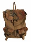 David Jeffery Suede Leather Backpack Bag Brown With Floral Print BOHO