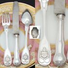 Antique French Sterling Silver 3pc Dinner Sized Flatware Set for One, Armorial