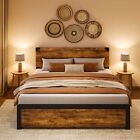 Queen Bed Frame, Queen Size Bed Frame with with Wood Headboard, Queen Platfor...