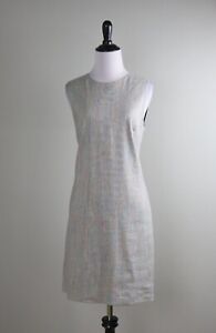 THEORY $375 Easy Lined Shift Dress in Multi Stripe Linen Blend Dress Size 8