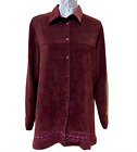 Sag Harbor Blouse Shirt Faux Suede Embroidered Red Burgundy Button Up Womens 14