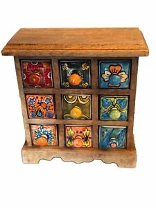 Beautiful Accent Piece 9 Drawer Indian Ceramic Storage Chest Mangowood