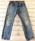 VTG Levi's 501 Blue Button Fly Jeans 35x34 (measure 32x30) USA made DISTRESSED