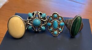 Lot of 4 Carolyn Pollack Sterling Silver Blue Turquoise Decorated Rings Size 8