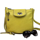 #FOSSIL Maddox Yellow Leather Crossbody Messenger Bag w/Turnlock