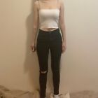 Rue 21 Black Uber High Rise Skinny Jegging Jeans Waisted Ripped Knees Grunge 2
