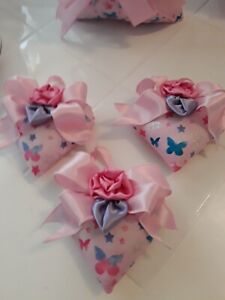 SET OF 3 SPRING ROSES PINK BUTTERFLIES DECORATIVE  SWEET HEART  ORNAMENT