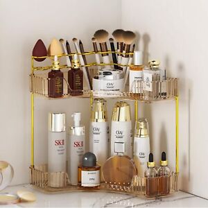 Makeup Organizer Corner Shelf Cosmetics Skincare Bathroom Vanity Counter  2 Tier