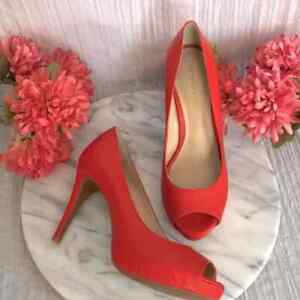 ANTONIO MELANI SZ 10 bright orange leather platform stiletto peep toe high heels