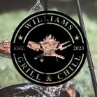 Personalized BBQ Grill Sign, Metal Wall Art, Grill Chill Decor, BBQ Metal Sign