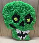 Vintage Melted Plastic Popcorn Halloween Green Skull Wall Hanging ~ 16