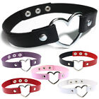 Leather Heart Choker Collar Punk Goth Adjustable Rivet Necklace Love O-Ring