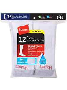 Hanes Men's Double Tough Durability Over-the-Calf Tube Socks, 12-Pack,Size 6-14