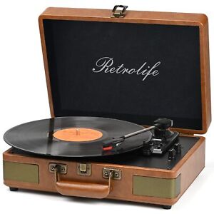 Retrolife Record Player 3 Speed Bluetooth Portable Suitcase Vinyl Player Built